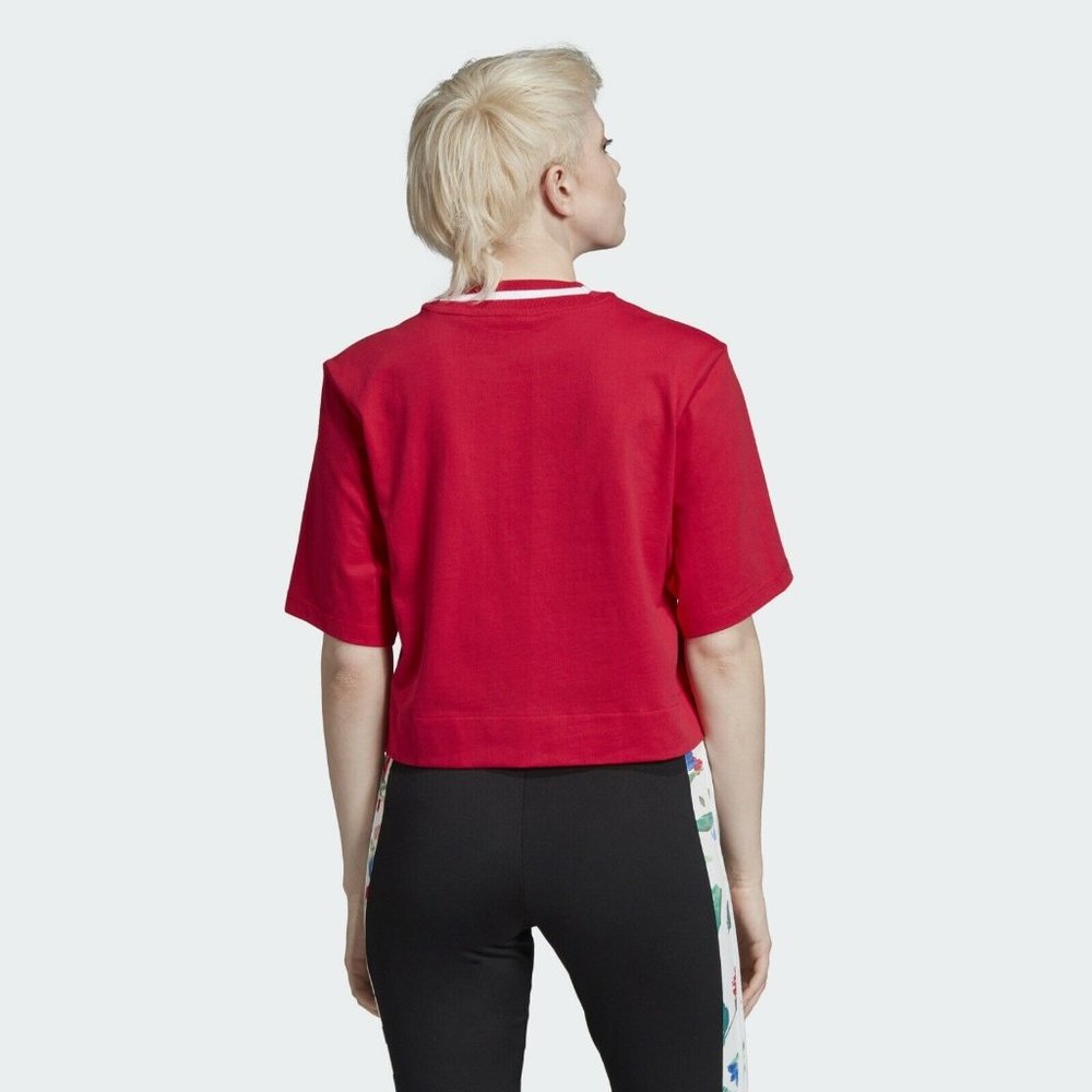 Adidas Trefoil Women’s Athletic Casual Cropped Tee Pink Logo Graphic T-Shirt - Picture 3 of 7